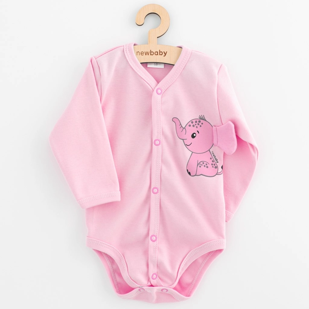 Levně Kojenecké celopropínací body s dlouhým rukávem NEW BABY Happy Elephant růžové