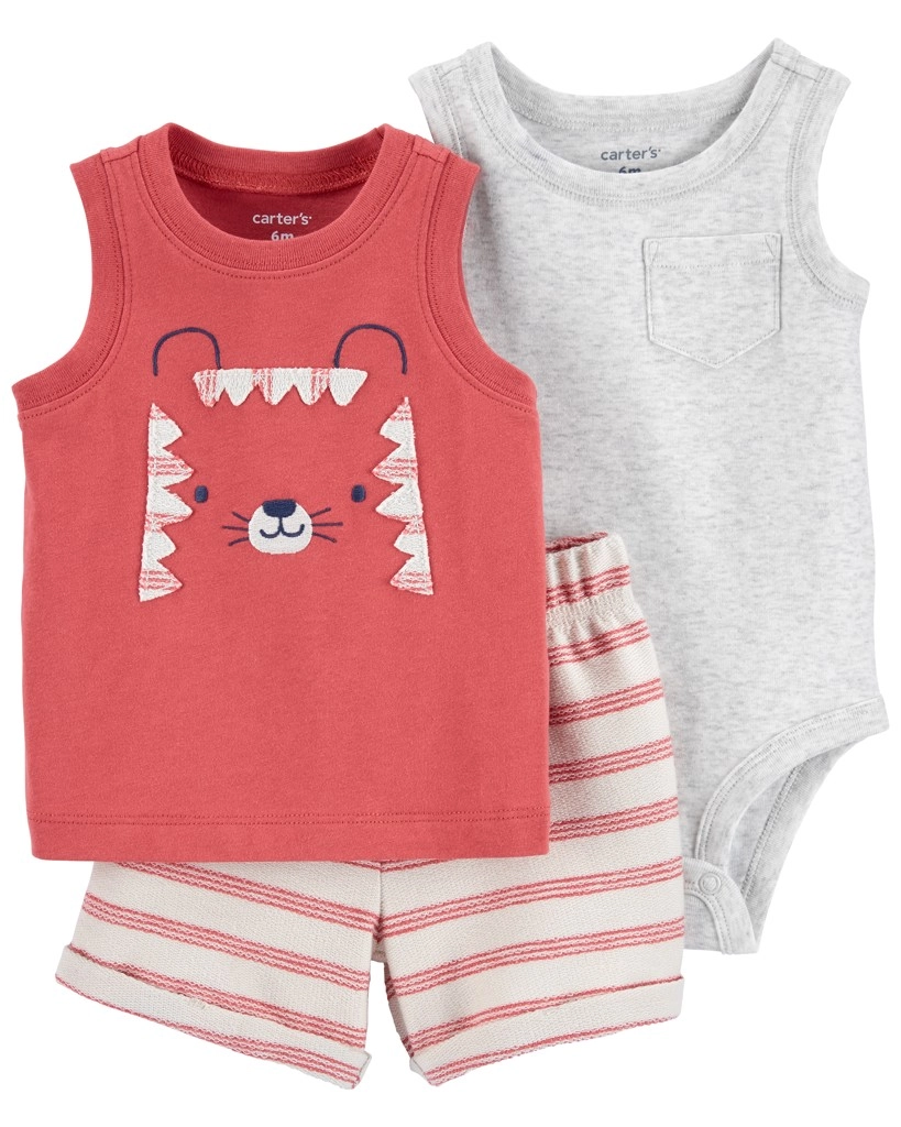 Levně Carter's Set 3dílný body bez rukávů, tílko kraťasy Grey Cars chlapec