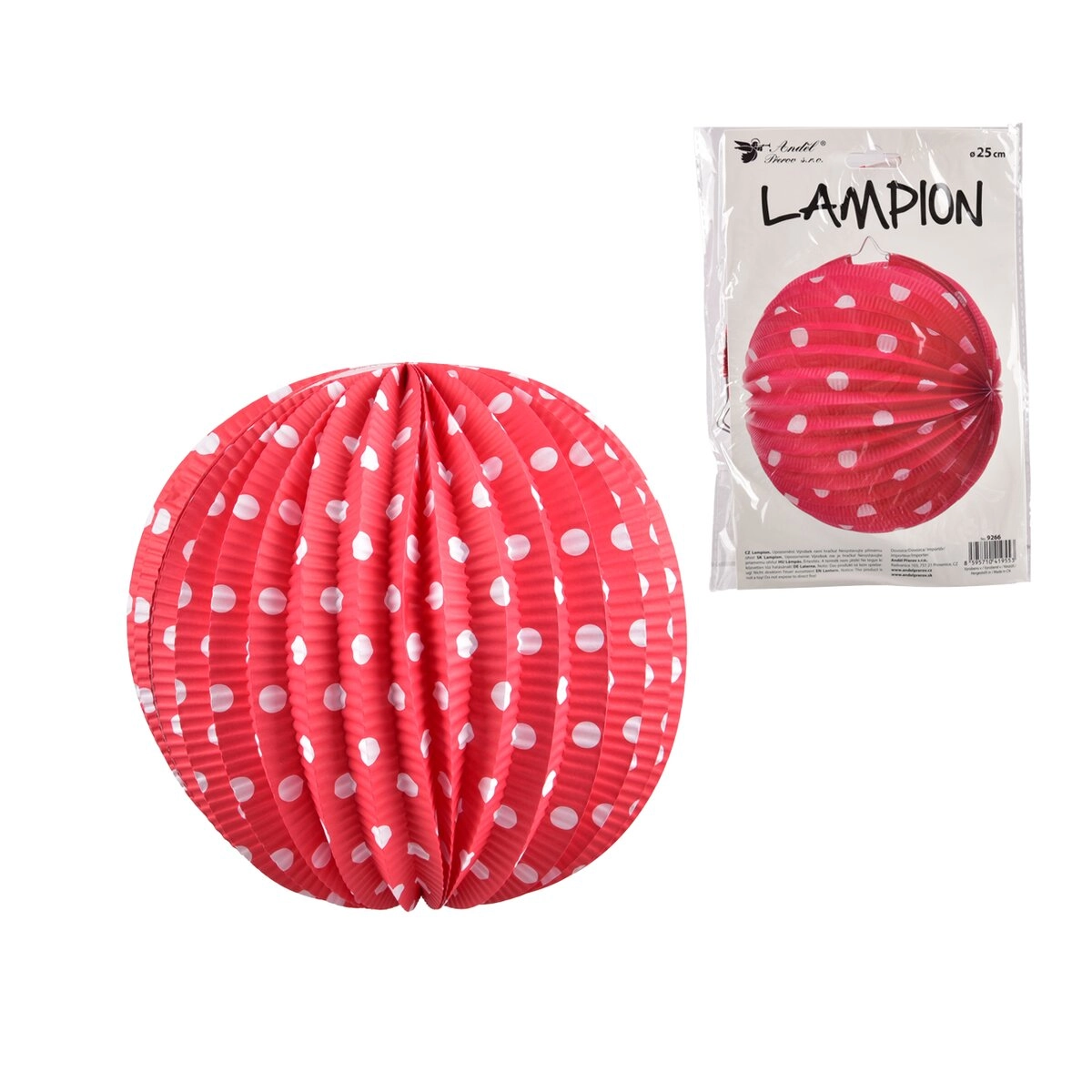 Papírový lampion s růžovými puntíky 25 cm