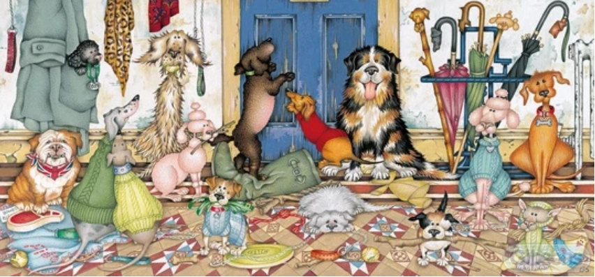 GIBSONS Panoramatické puzzle Venčení pejsků 636 dílků