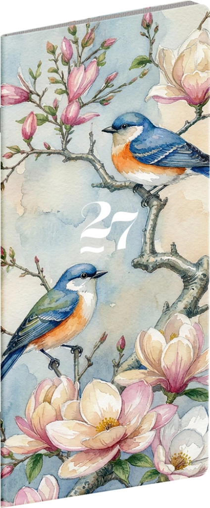 Notique kapesní diář Ptáčci 2027 (měsíční) 8 × 18 cm