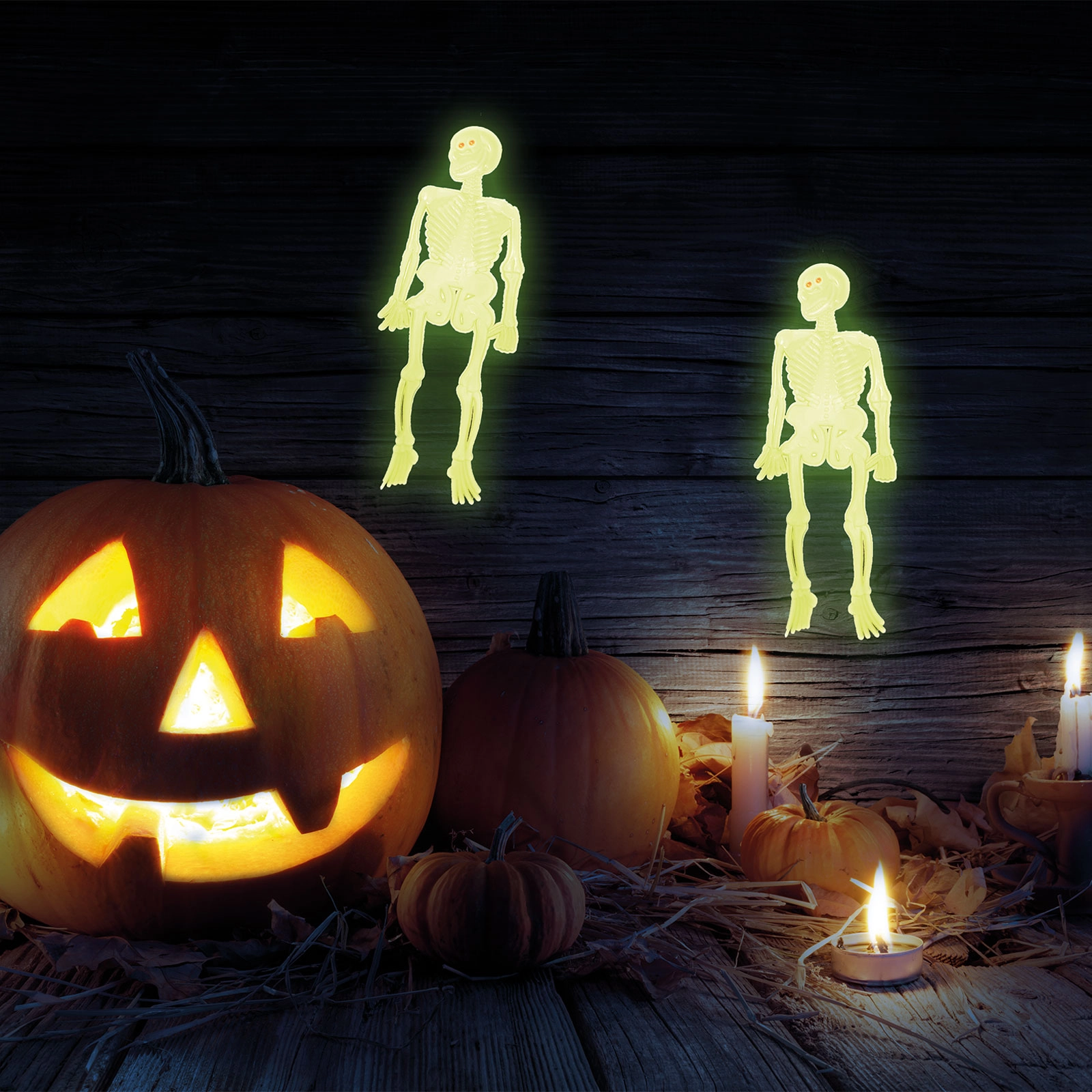 Sada fosforeskujících koster – halloweenská dekorace, 10 ks