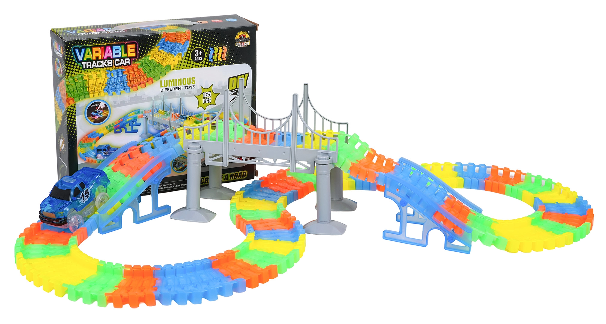Závodní svítící autodráha VARIABLE, 165 dílů