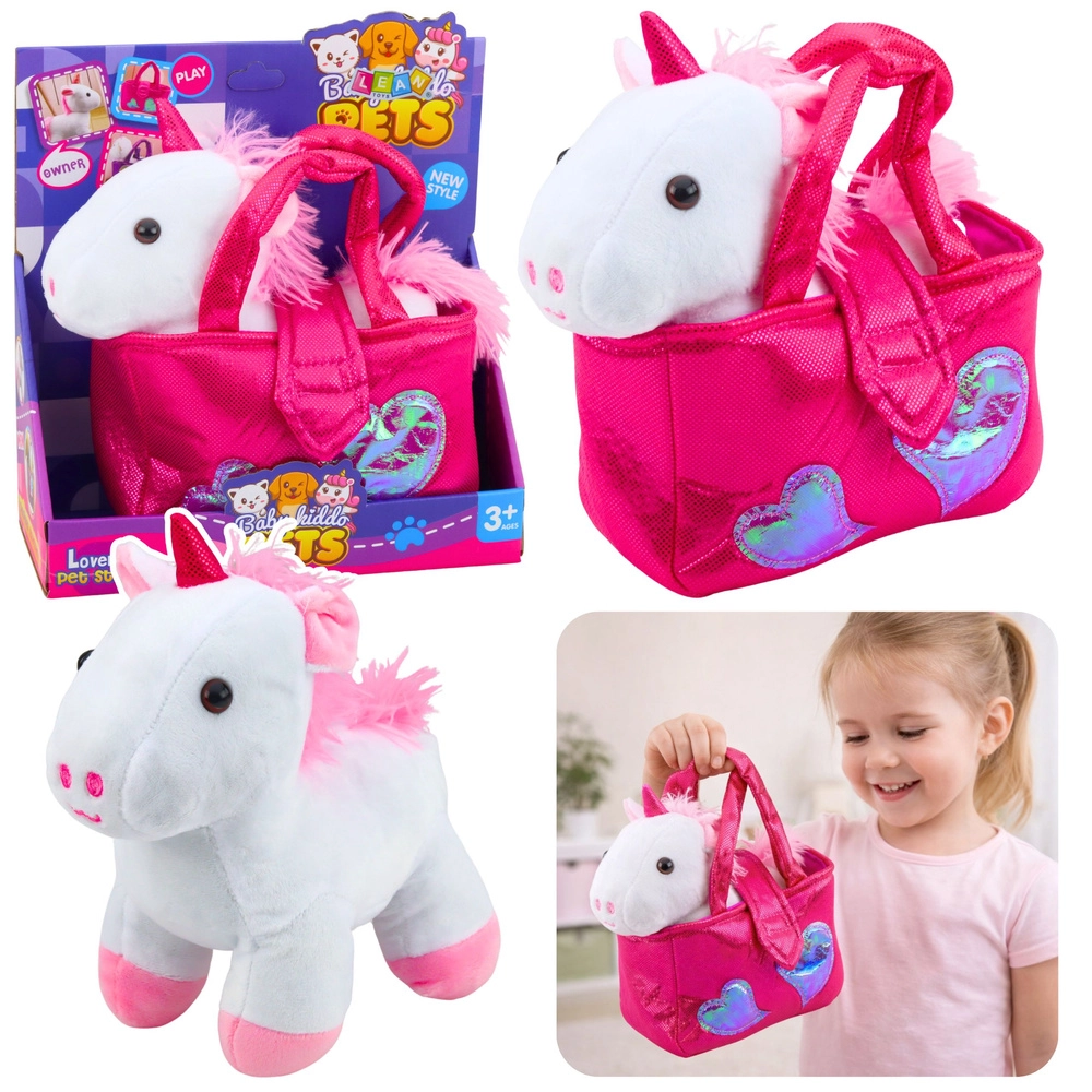 Plyšový jednorožec v kabelce bílý 25 cm