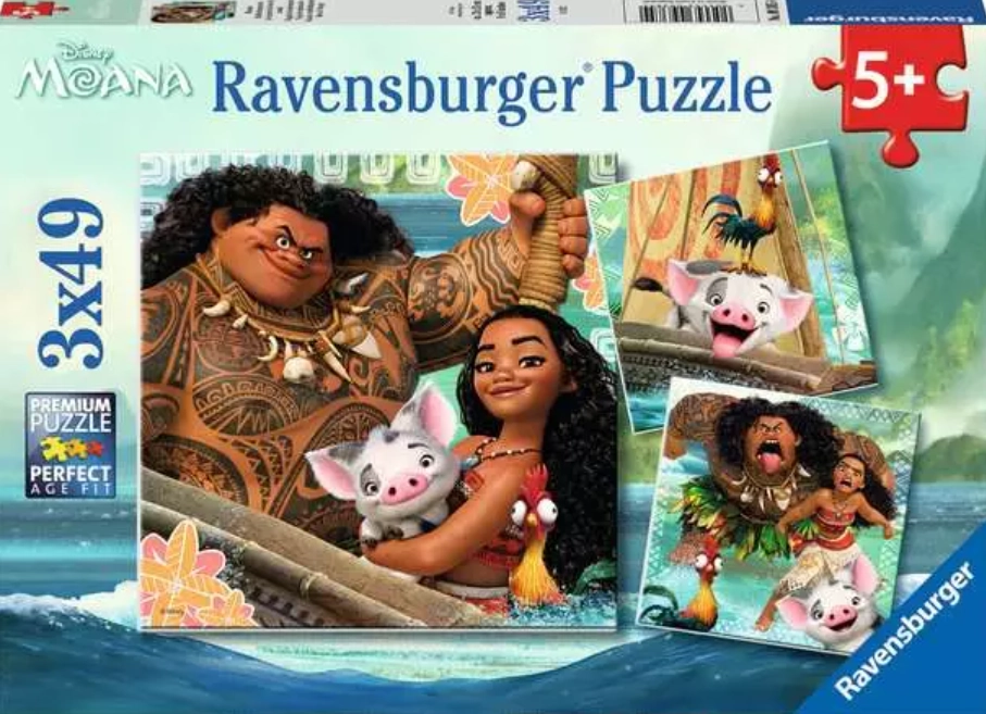 Levně Ravensburger puzzle Odvážná Vaiana: Zrozená k cestování 3×49 dílků