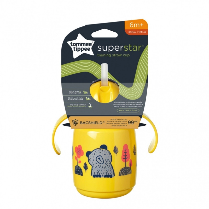 Tommee Tippee Superstar Straw Cup Yellow hrnek s brčkem pro děti 6 m+ 300 ml