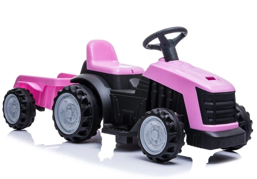 Růžový elektrický traktor s přívěsem