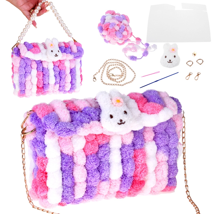 Kreativní sada DIY na výrobu chlupaté pompom kabelky s králíčkem