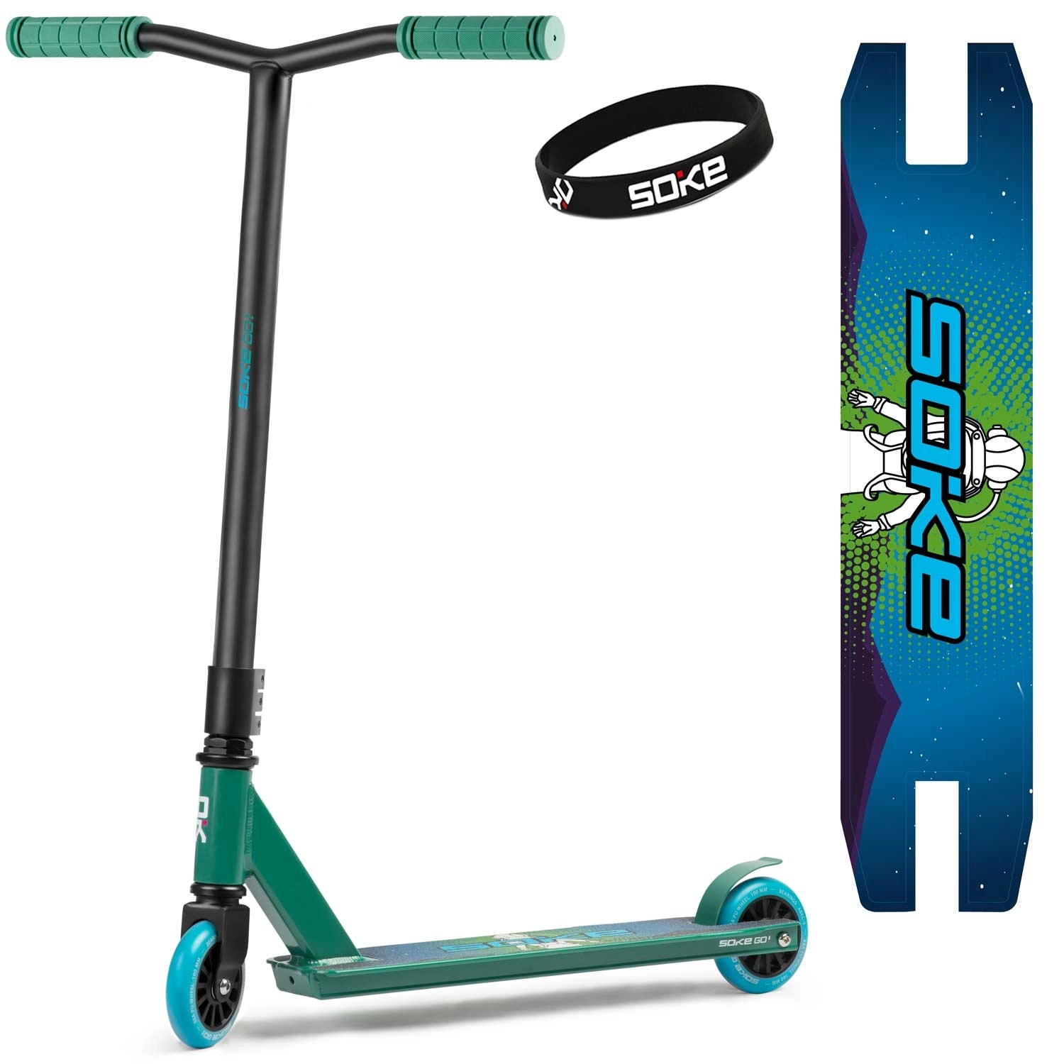 Soke Go! zeleno-modrá freestyle koloběžka