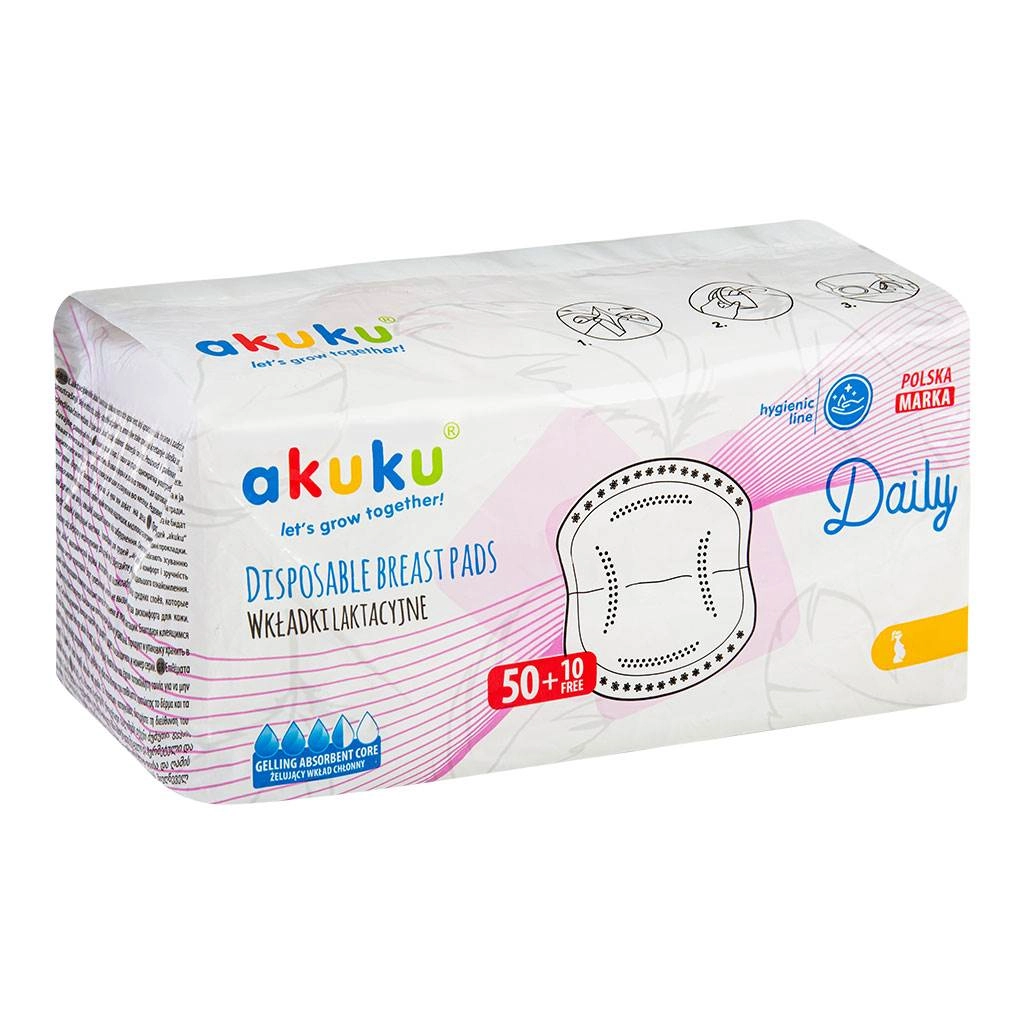 Jednorázové prsní vložky Akuku – vysoko absorpčné a priedušné (60 ks)