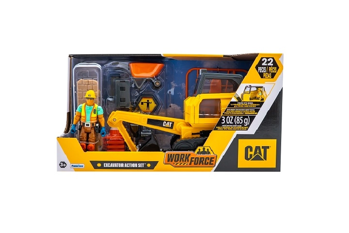 CAT pásový bagr s figurkou a stavebními doplňky