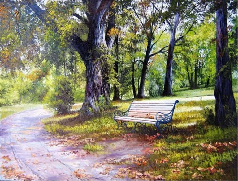 Norimpex Malování podle čísel Lavička v parku 40 × 50 cm