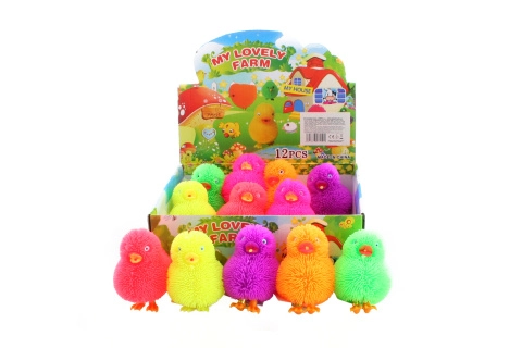 Svítící střapaté kuřátko – gumová blikající hračka