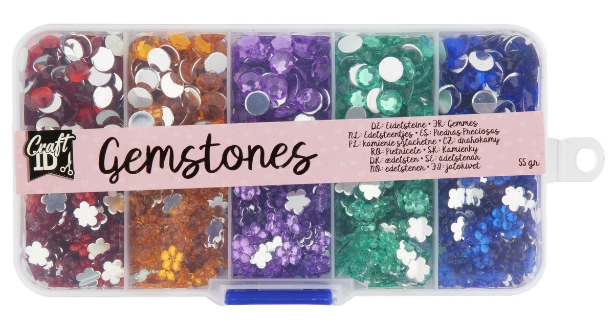 Sada barevných dekorativních drahokamů