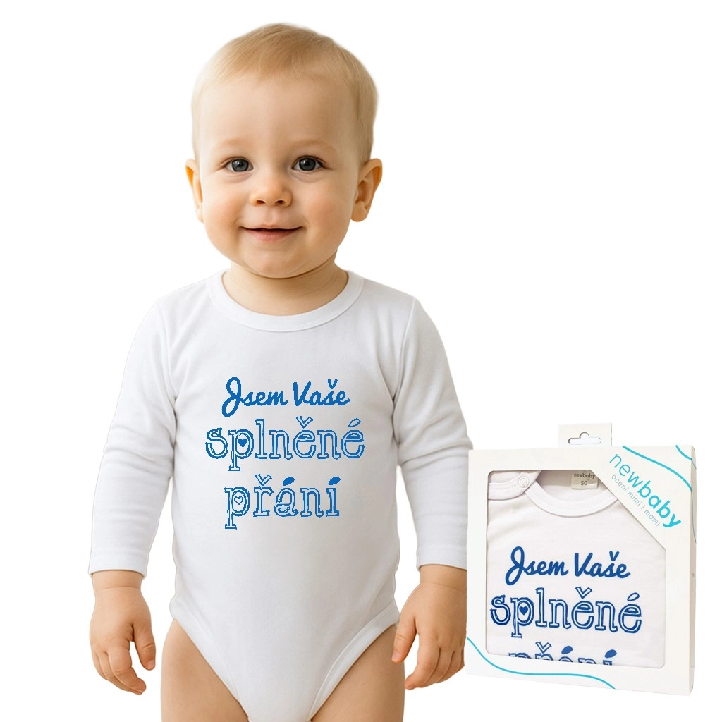 Kojenecké body s potiskem New Baby Jsem vaše splněné přání – dárkové balení