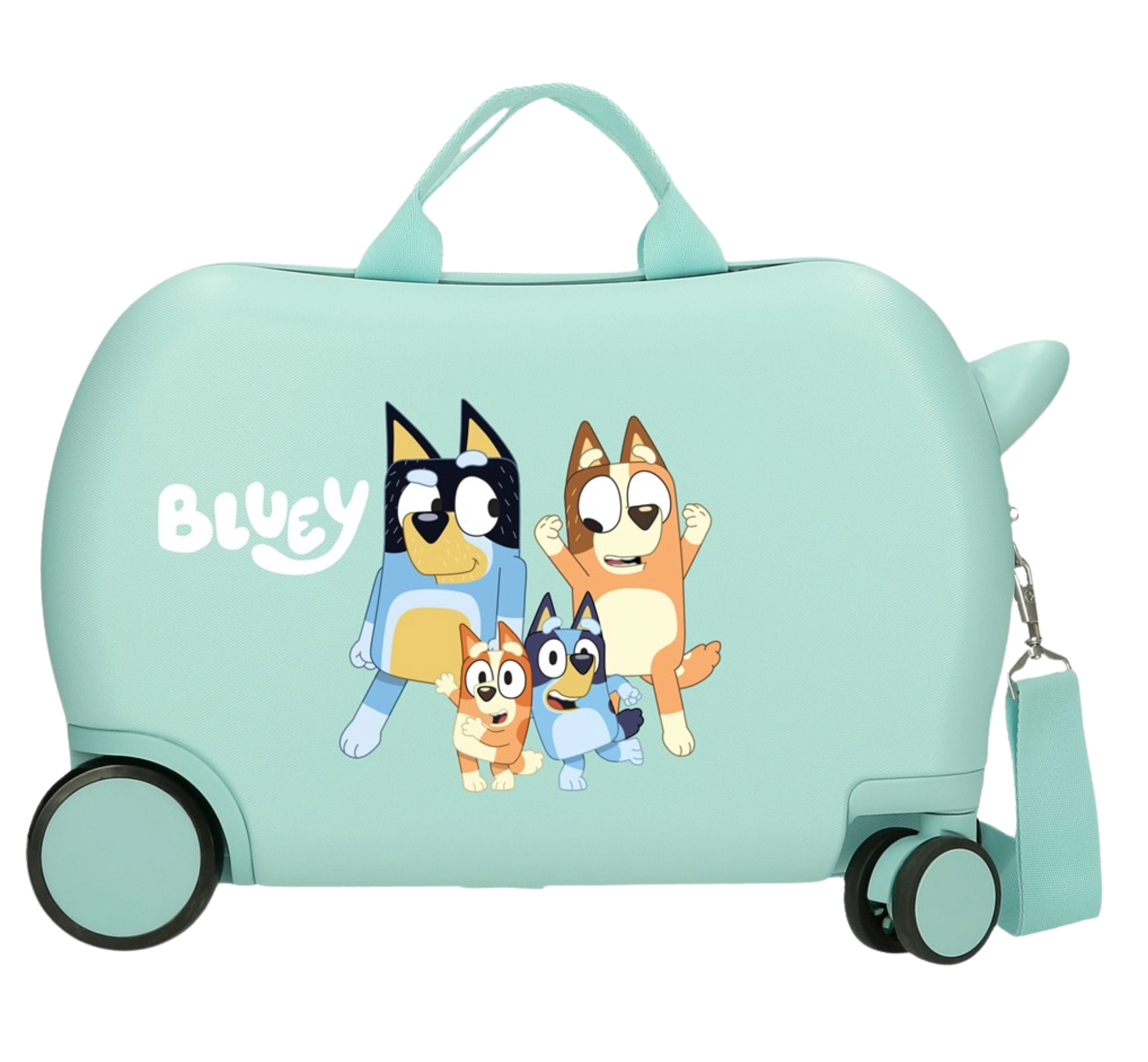 Dětský odrážecí kufr na kolečkách Bluey tyrkysový 45 cm