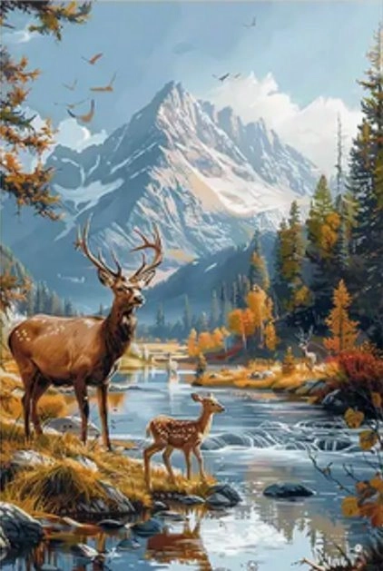 diamantové malování jelen v horách 30 × 40 cm