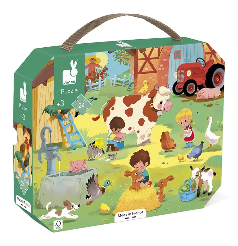 Levně Janod puzzle v kufříku – den na farmě, 24 dílků