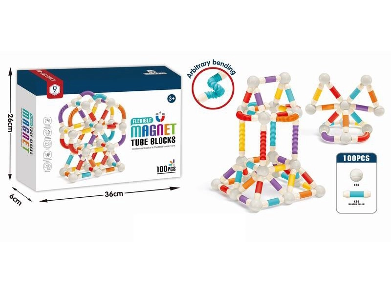 Magnetická stavebnice – pohyblivé trubičky, 100 dílů