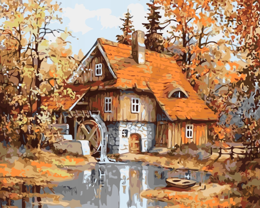 Podzimní mlýn (Malování podle čísel na plátno 40x50cm)
