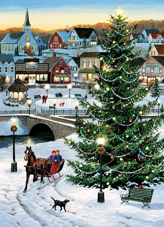 Puzzle Vánoční strom na vesnici 1000 dílků