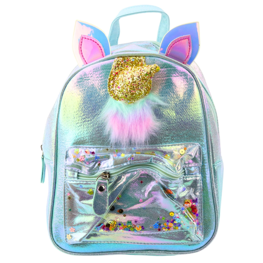 Dětský batoh s jednorožcem a pohyblivým konfety modrý 25cm 4,5L