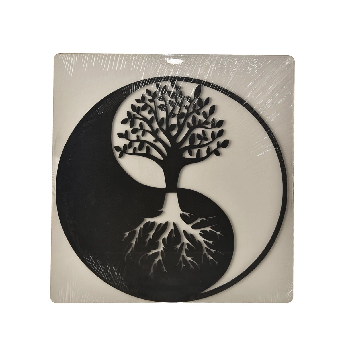 Dřevěná nástěnná dekorace yin-yang černá 35 × 35 cm
