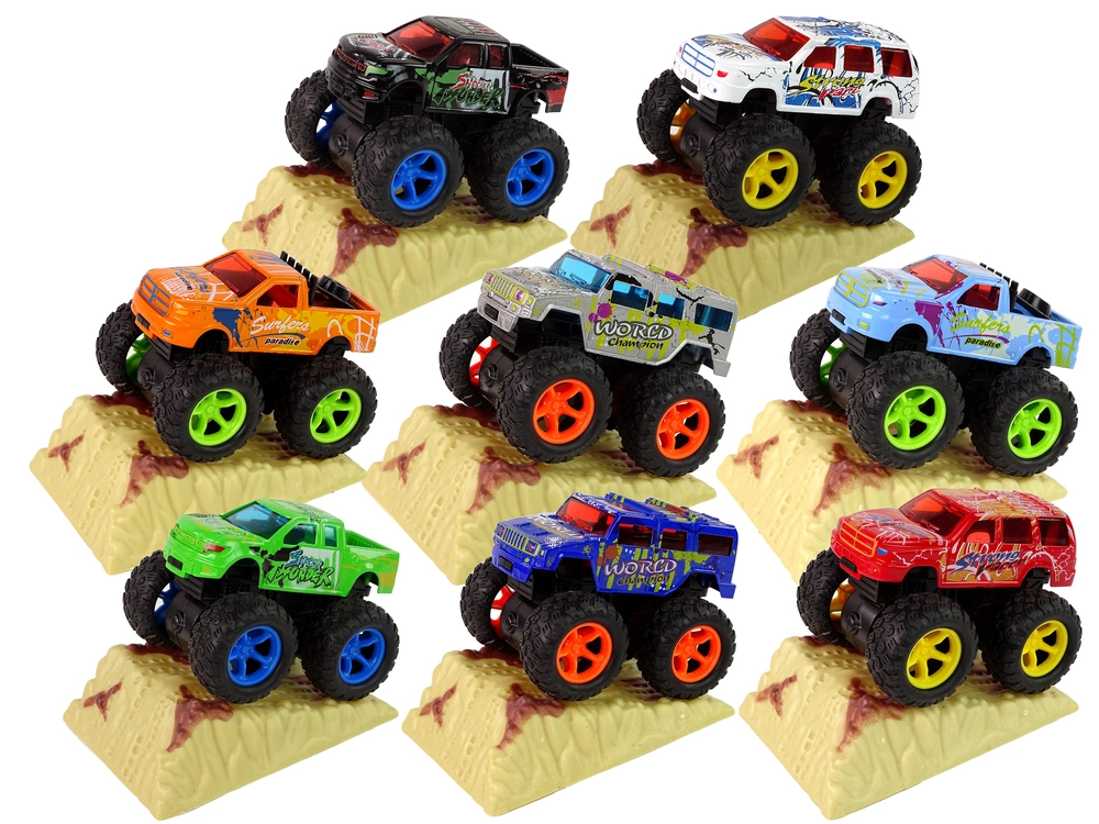 Lean Toys Resorak Monster Truck Pull Back drive Gumové pneumatiky Kovové tělo + Evolving Ramp