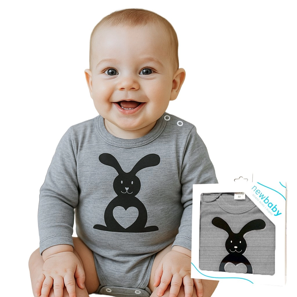 Kojenecké body s dlouhým rukávem NEW BABY Zvířátko Zajíček, dárkové balení