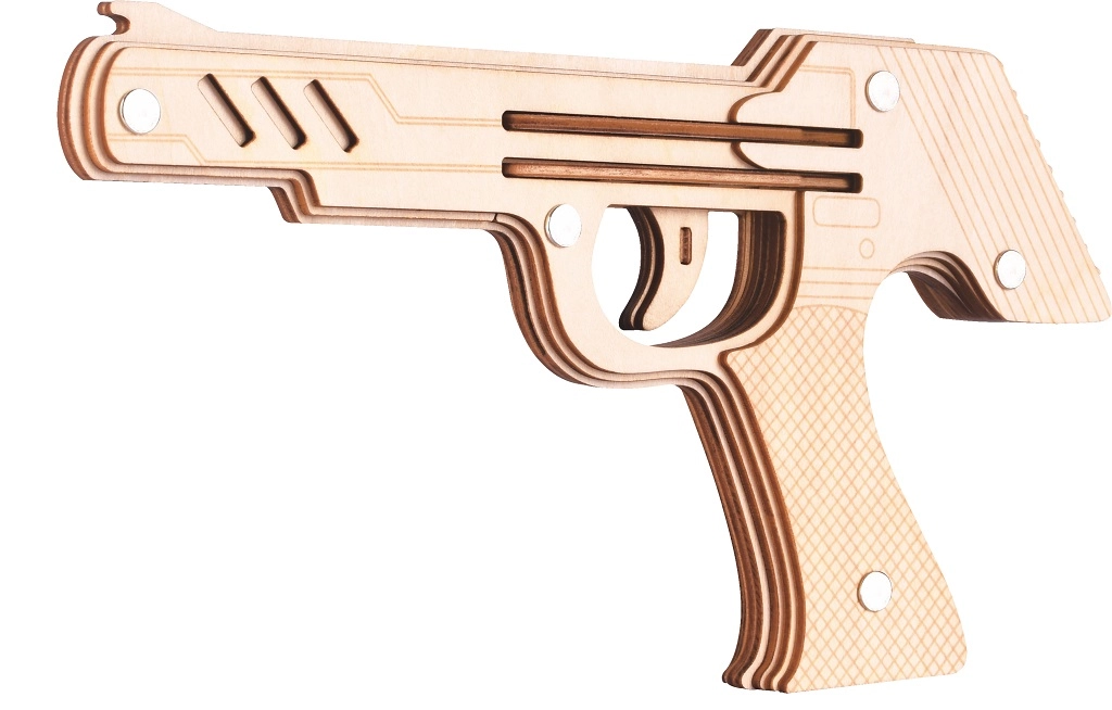 Levně Dřevěné 3D puzzle Zbraň na gumičky