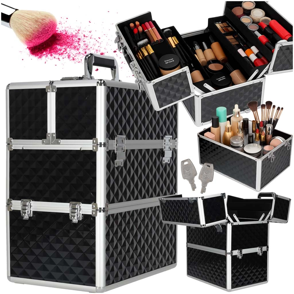 Kufřík na kosmetiku XXL 3D – rozkládací make-up organizér se zámkem