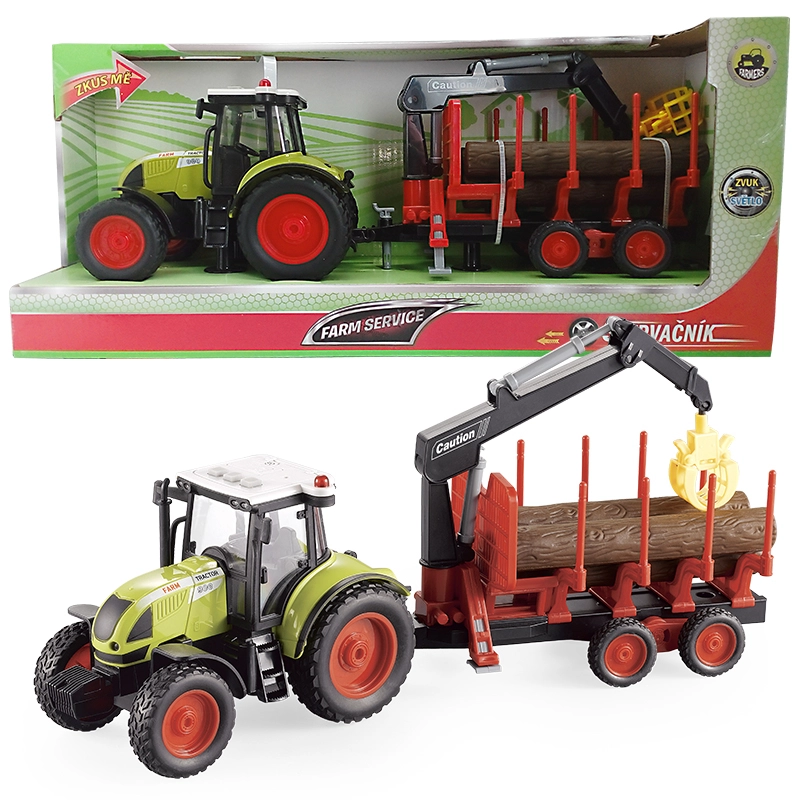 Levně Farm service traktor s přívěsem na přepravu dřeva 1:16