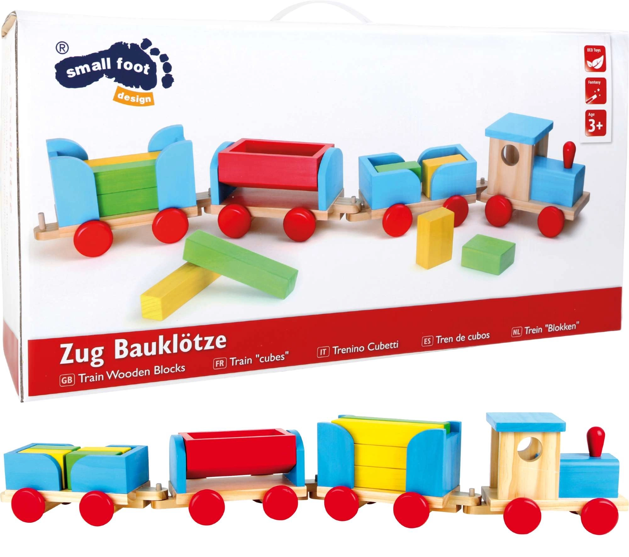 Small Foot dřevěný barevný vláček s kostkami