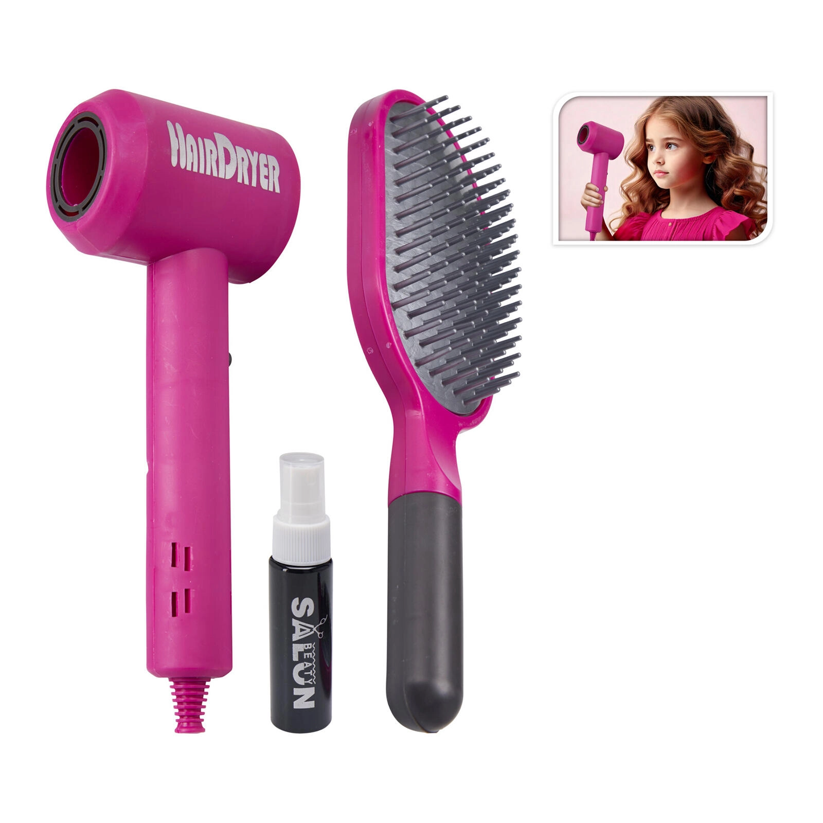 fén, hřeben, rozprašovač PH