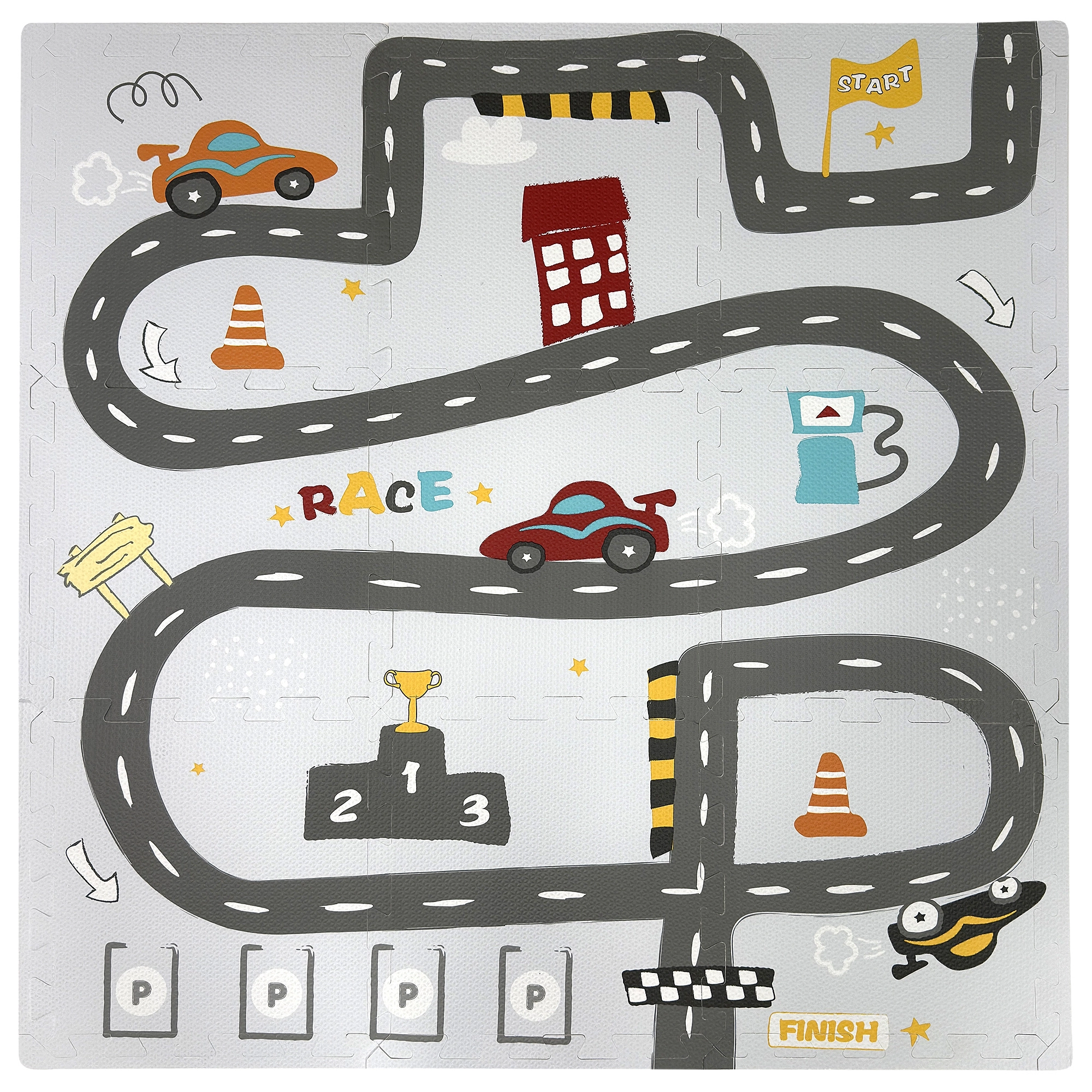 Humbi edukativní pěnová podlahová puzzle podložka ulice a závody, 9 dílů