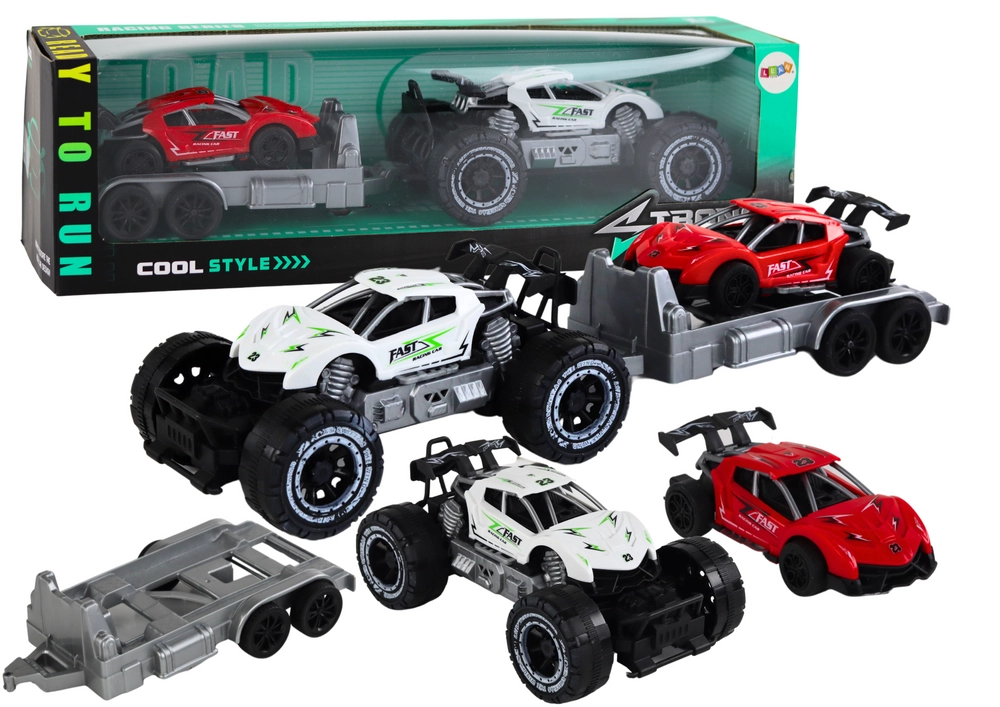 Lean Toys Sada: Bílé terénní auto, červený sporťák, odtahovka