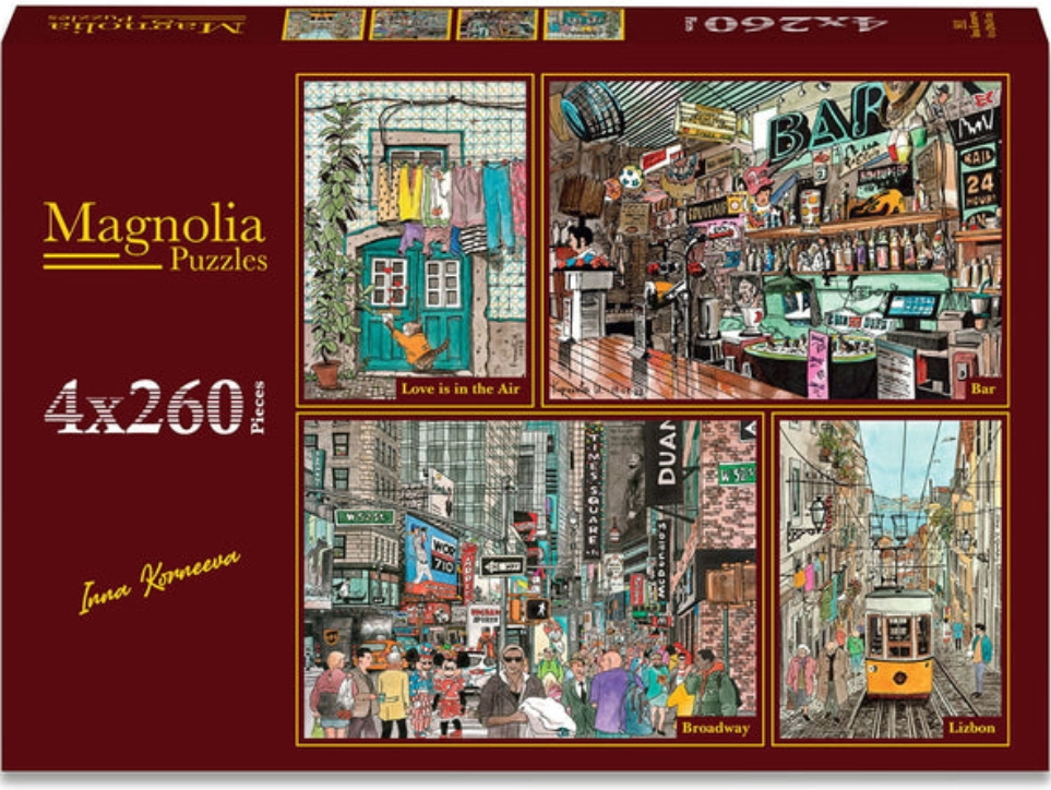 Magnolia puzzle láska ve vzduchu, retro bar, Broadway a uličky Lisabonu 4×260 dílků