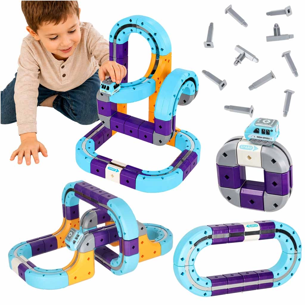 Magnetická stavebnice závodní dráha s autíčkem 54 dílků