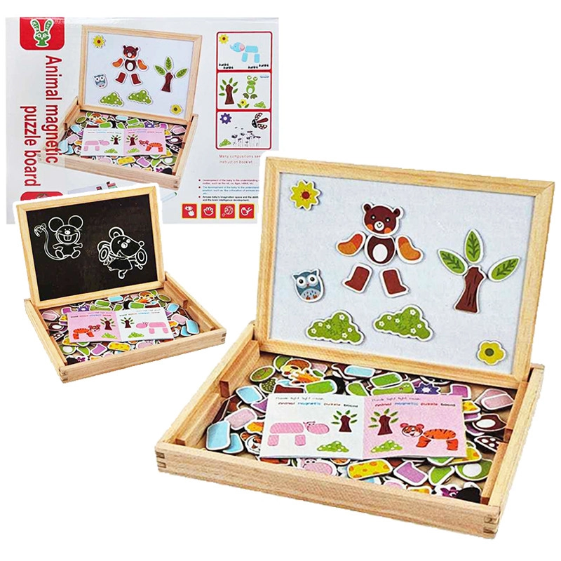 Dřevěná naučná tabule s magnetickými puzzle