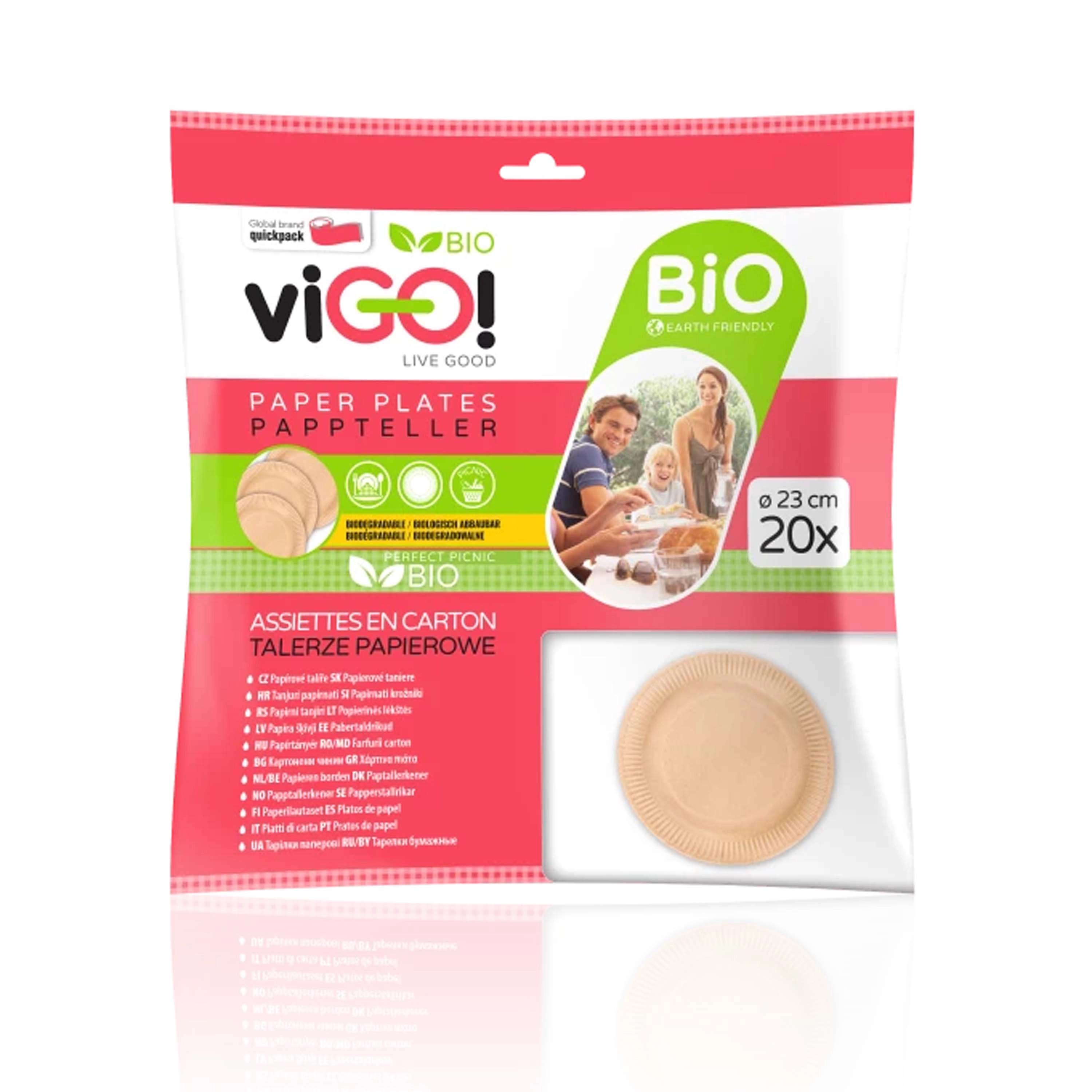 VIGO! Bio papírové talíře hnědé 23 cm, 20 kusů