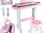 Dětské elektronické piano s mikrofonem a taburetem, růžové, MP3/USB