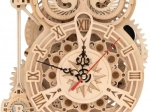 3D dřevěný mechanický puzzle Soví hodiny
