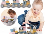 Dřevěná hračka vláček s blocinky a zvířátky Montessori