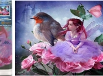 Diamantové malování Červenka s květinovou vílou 30 × 40 cm