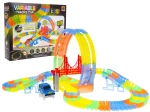 Fluorescenční závodní dráha pro děti 3+ s pružnými díly, 157 dílů, autíčko s LED a 360° smyčka