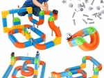 Magnetické konstrukční kostky – závodní a vlaková dráha 140 dílů