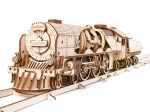 Dřevěné mechanické puzzle UGEARS V-Express parní lokomotiva s tendrem