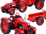 kovový červený traktor s přívěsem 1:18 s gumovými koly