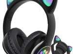Bezdrátová sluchátka s kočičími oušky s LED podsvícením, Bluetooth, FM rádio a MP3