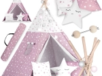 Dětské teepee se světýlky NUKIDO – růžové s hvězdičkami